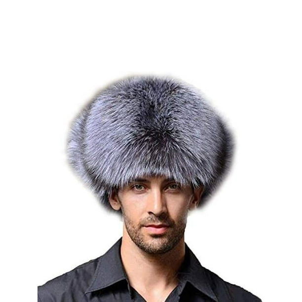 Real Ivory Dyed Blue Fox Fur Handmade Ladies Beanie Cossack Winter Hat